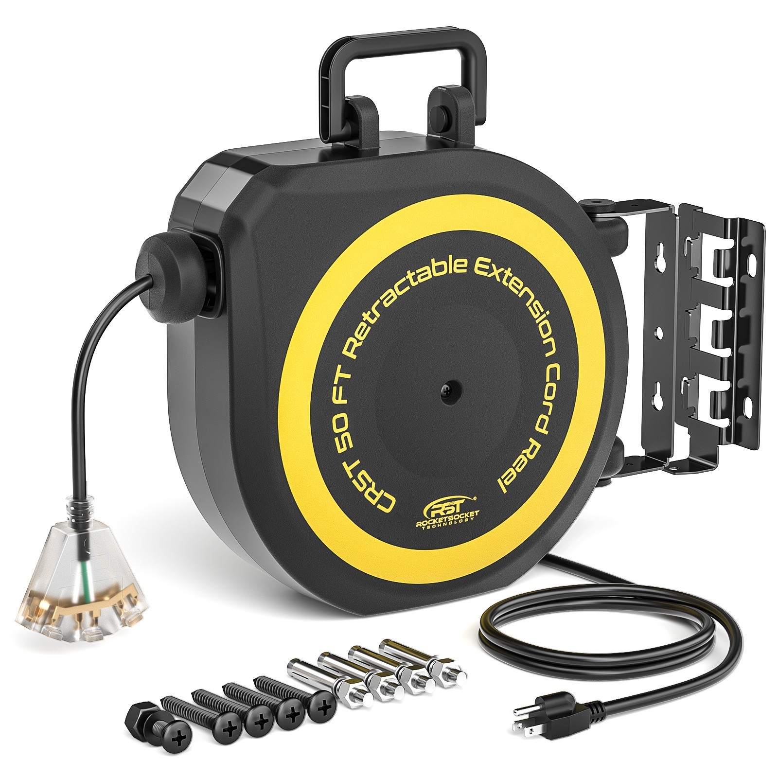 50FT Heavy Duty Retractable Extension Cord Reel, 14AWG/3C 1625W,180° Swivel gallery