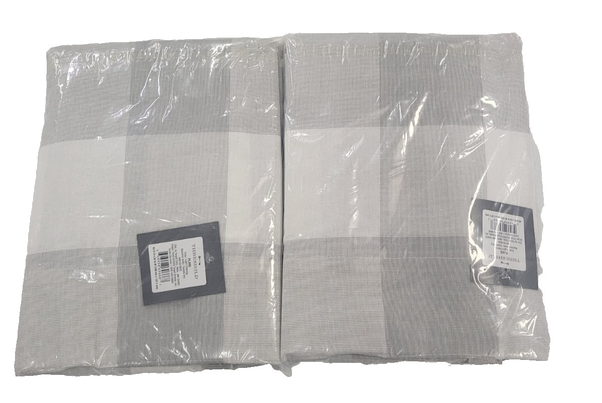 Threshold Plaid Gray Light Filtering Curtain 63in x 54in 2 Pack gallery