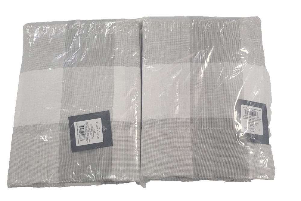 Threshold Plaid Gray Light Filtering Curtain 63in x 54in 2 Pack