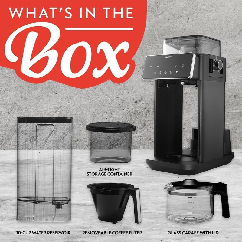 Gourmia 10 Cup Grind & Brew Programmable Coffee Maker Burr Grinder Digital Black gallery