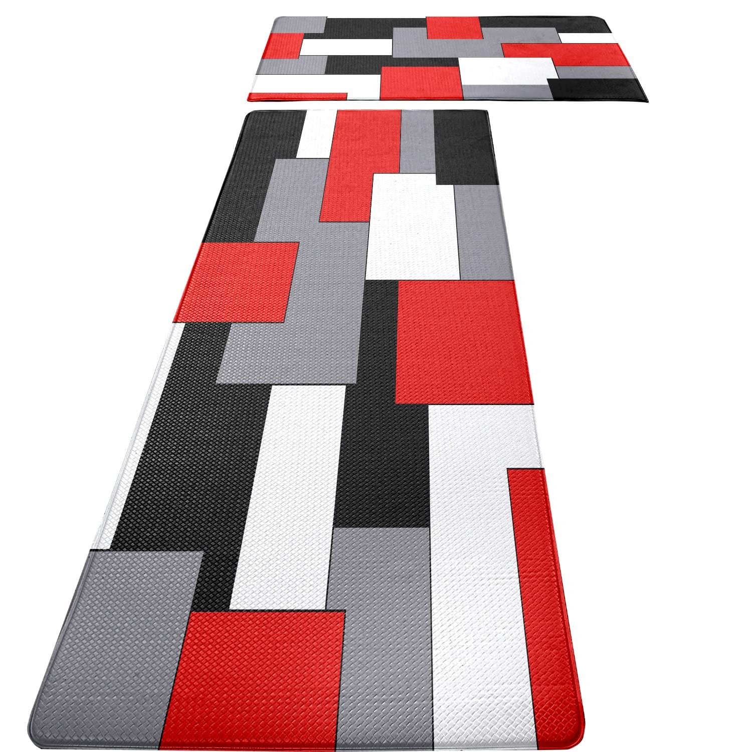 Red Black Grey White Kitchen Rugs and Mats Set of 2 Cushioned Anti Fatigue Geome gallery