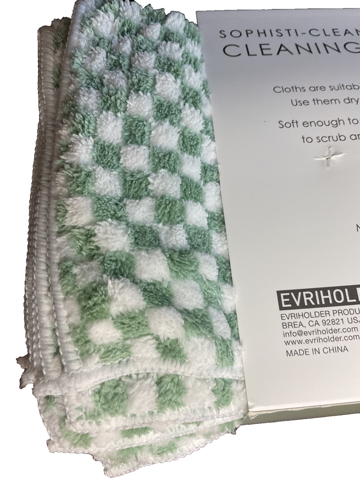 EVRIHOLDER CLEANING CLOTHS (10) GREEN WHITE CHECK NWT gallery