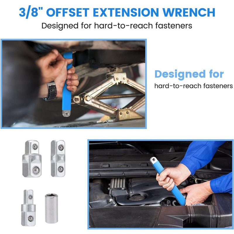 3/8" Offset Extension Wrench Set Socket Ratchet Spanner Extender with Adapters gallery