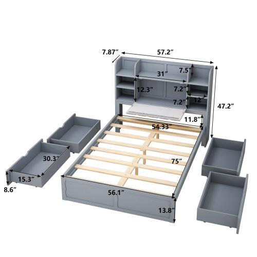 Solid Wood Platform Bed Frames w/ Storage Drawers Bookshelves Bedroom Furniture gallery