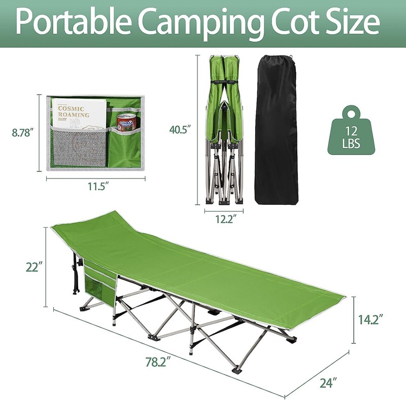 Folding Cot Sleeping Bed w/Removable Cotton Mattress Carry Bag for Camping Green gallery