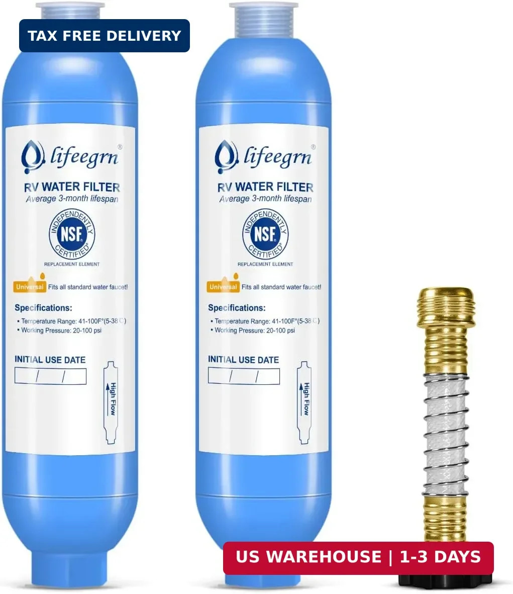 lifeegrn RV Water Filter with Hose Protector, Inline Water Filter, Reduces Bad T gallery