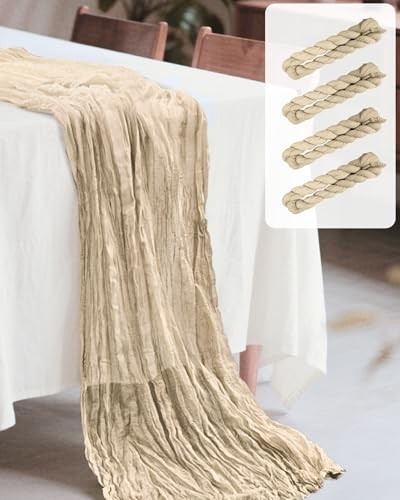 4 Pack 35x120 Inches Cheesecloth Table Runner 10Ft Boho Gauze Fabric Beige gallery