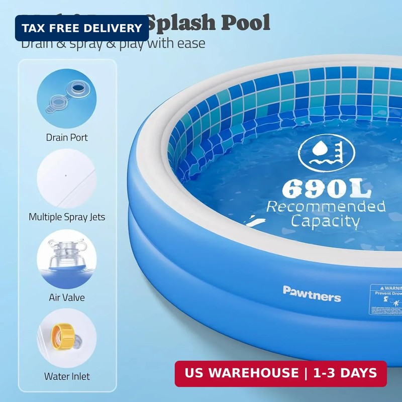 Inflatable Pool for Kids, Non-Slip Sprinkler Splash Pad for Backyard, Thickened gallery