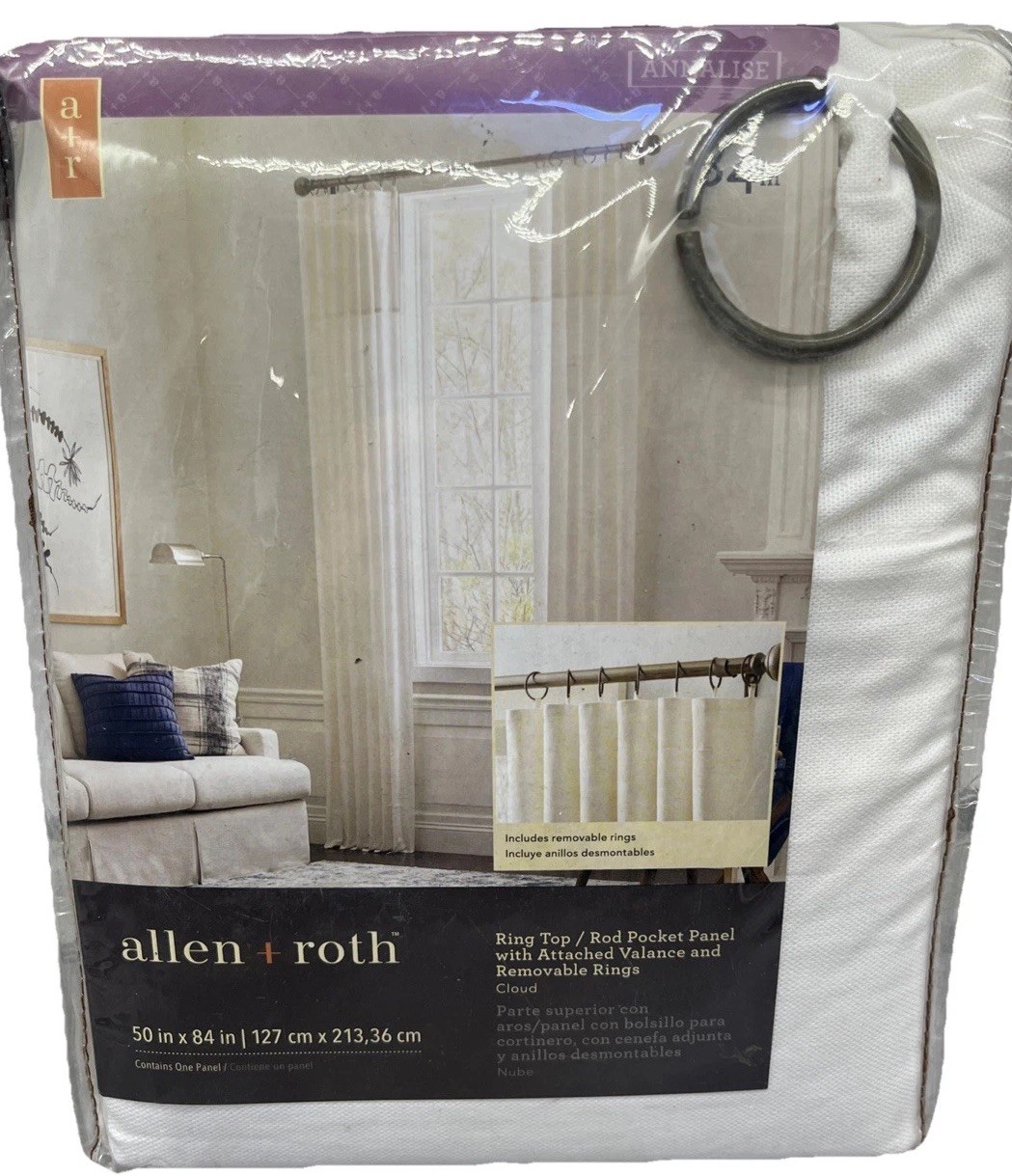 Allen + Roth 84” Cloud Color Ring Top/ Rod Pocket W/ Valance Curtain Panel. {F}. gallery