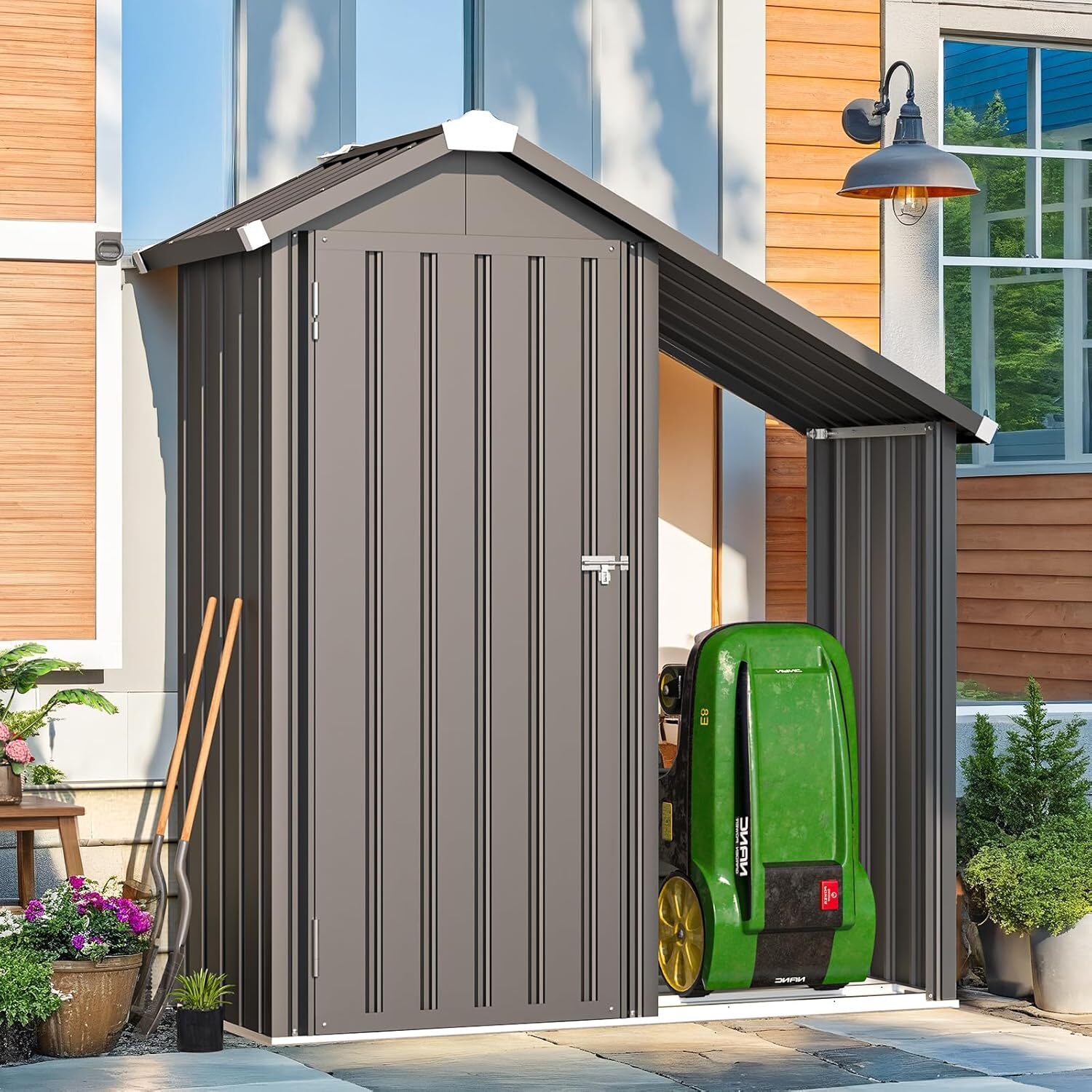 Waterproof Outdoor Storage Cabinet with Shelves ,Lean-To Open-Side Firewood Rack gallery