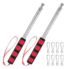 2-Pack Telescopic Handheld Flagpole, 5.2ft/1.6m Stainless Steel Pole [Red]