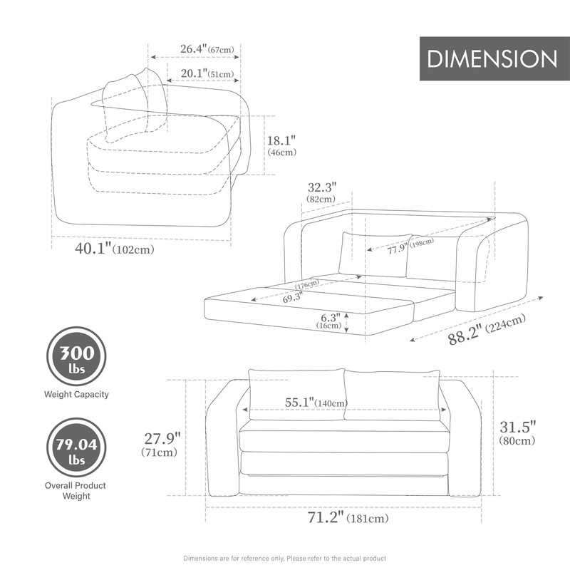 71" 2-in-1 Pull Out Foldable Loveseat Sofa Bed with Armrest & Backrest Pillows, gallery