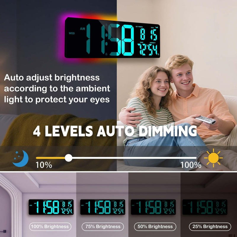 Large Digital Wall Clock 16.5", Count Down Timer, Bluetooth Sync Time, Alarm,... gallery