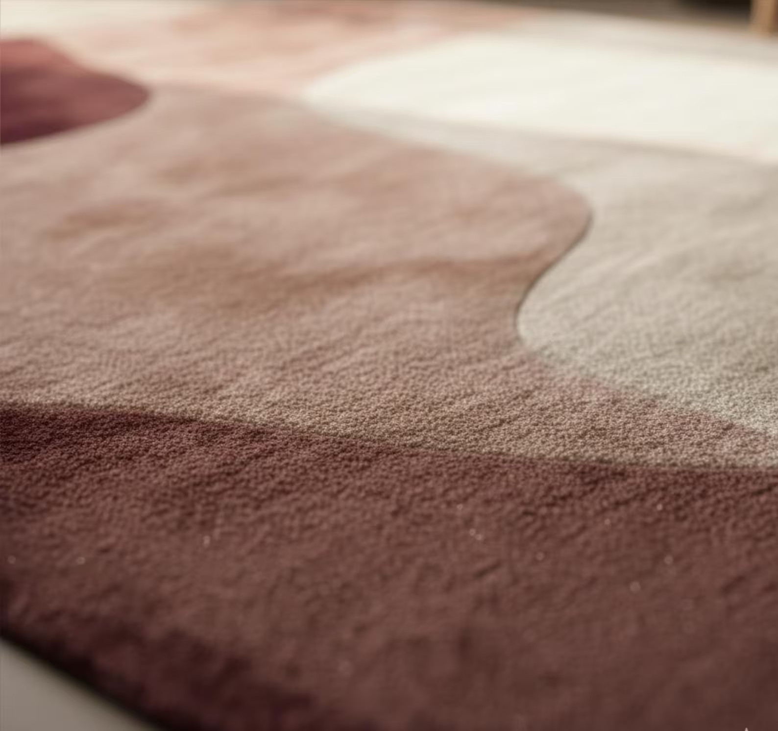 Hand-Tufted Wool Blend Rug Modern Abstract Wavy Design, 6x9 Burgundy Pink Cream gallery
