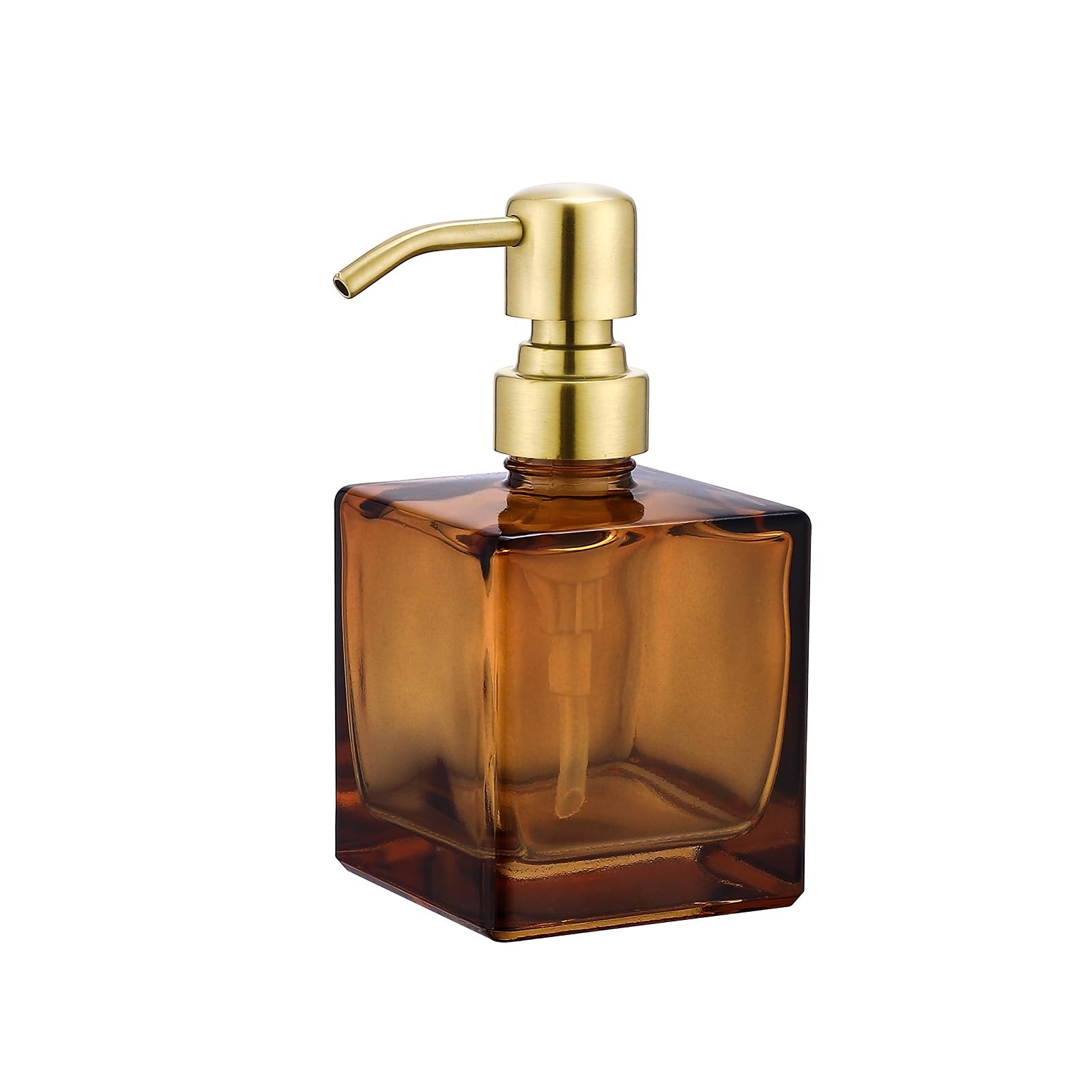 Square Bathroom Soap Dispenser Amber Bottle with Brushed Gold Pump, Retangle ... gallery