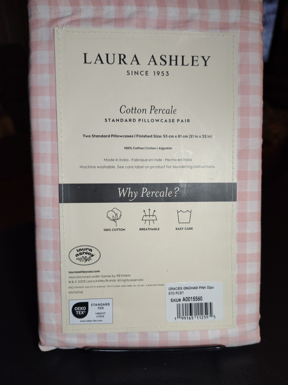 Laura Ashley GRACIES GINGHAM PINK STANDARD Pillowcases Set of 2 gallery