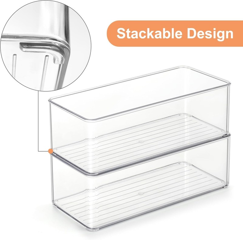 Compact 4 Pack Clear PET Storage Bins – Ideal for Fridge and Pantry Organization gallery