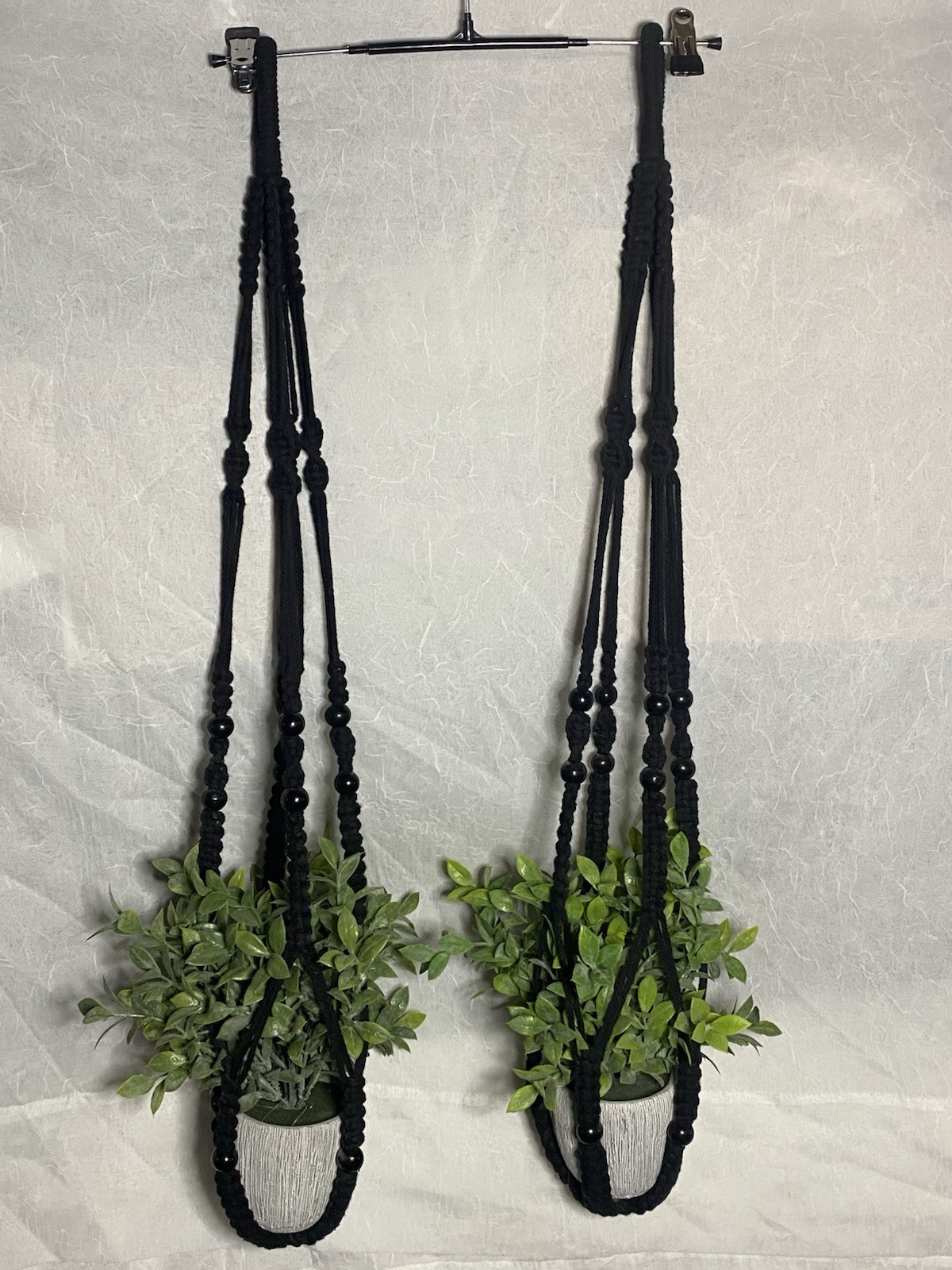 2 Macrame Bohemian Hanging Planter, 35 Inches Long 4 Inch Pots With Faux Plants gallery