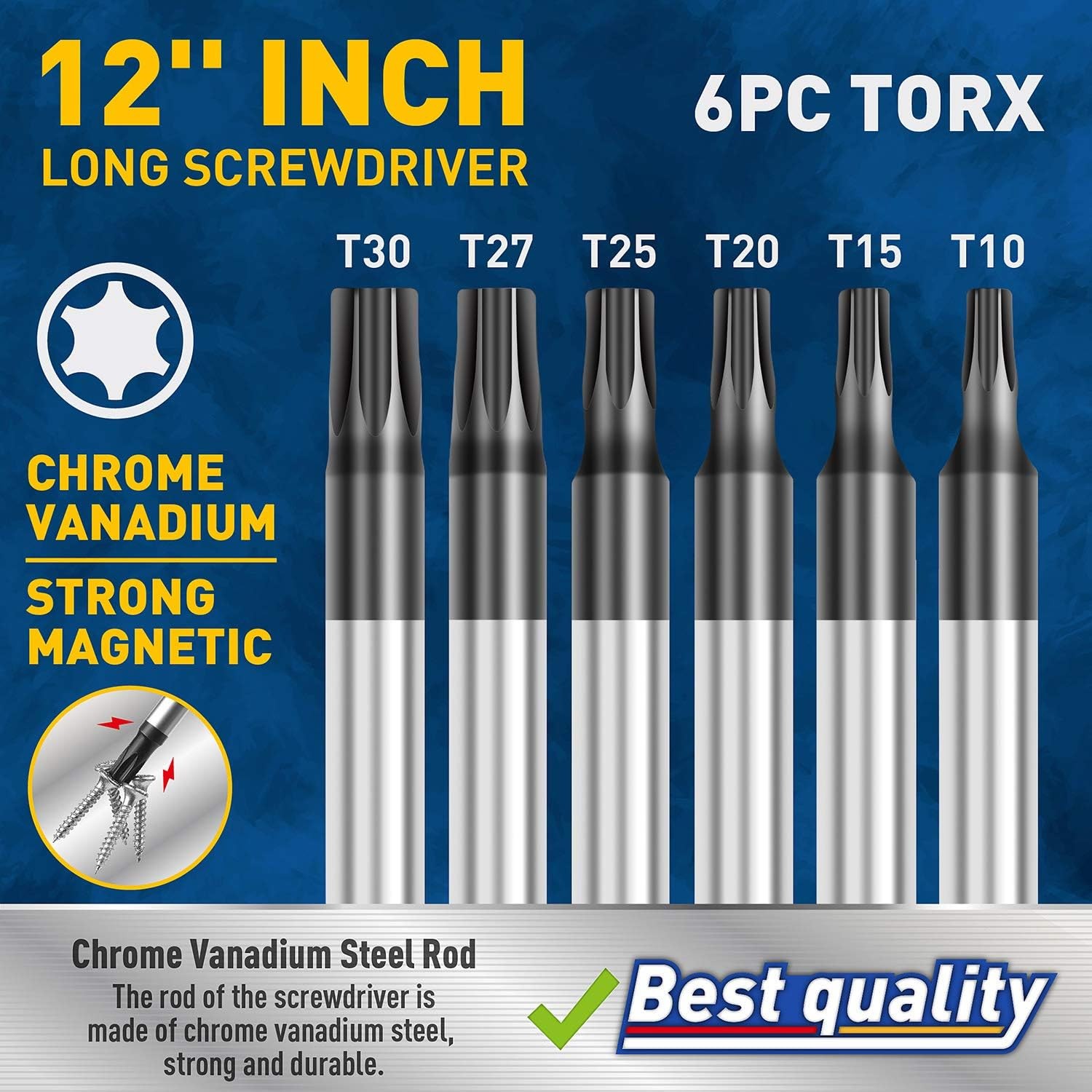 6-Piece Extra Long Torx Screwdrivers Set, length 12''(300mm) T10 - T30, Long Lon gallery