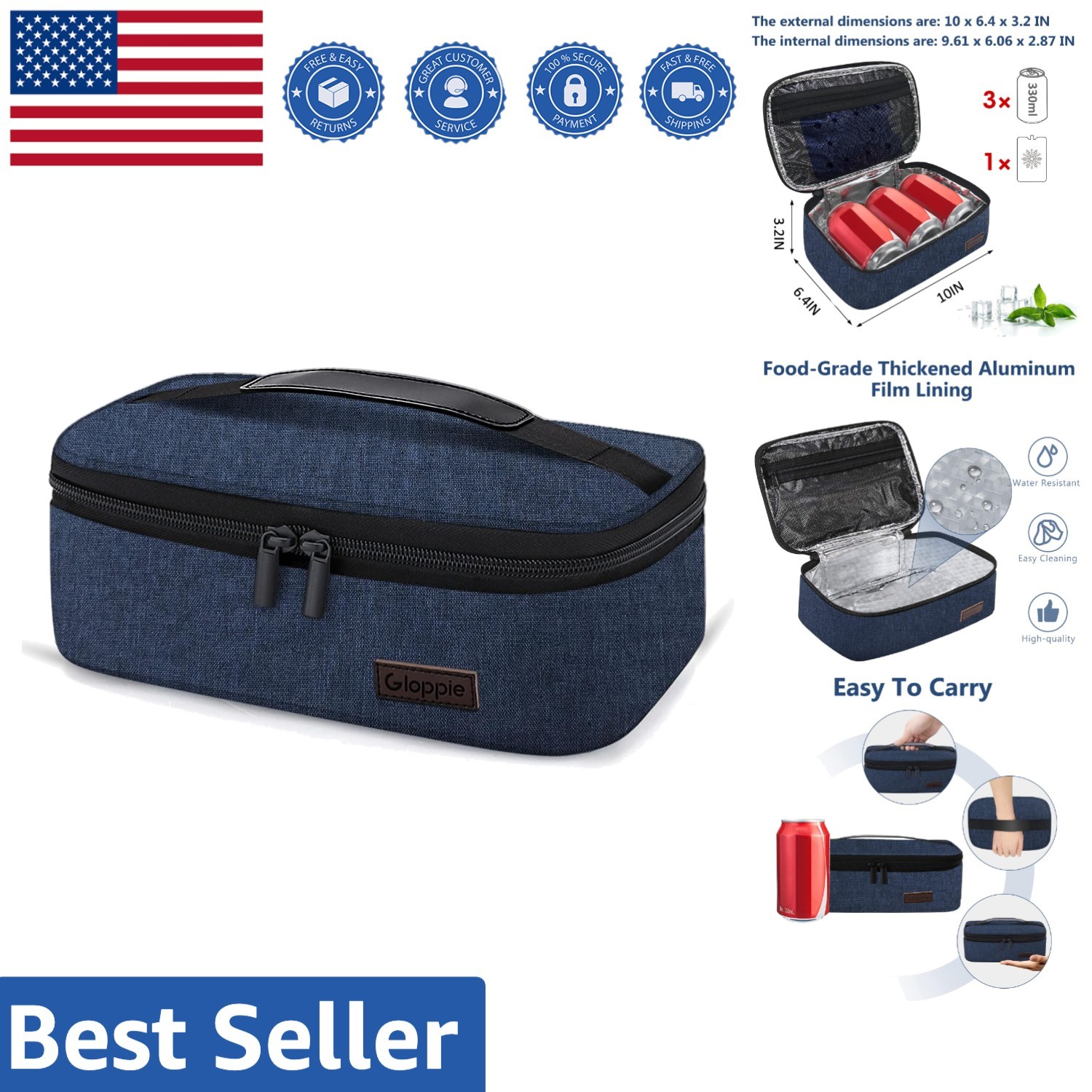 Child-Safe Blue Lunch Bag - Versatile Insulated Snack Carrier for Family gallery