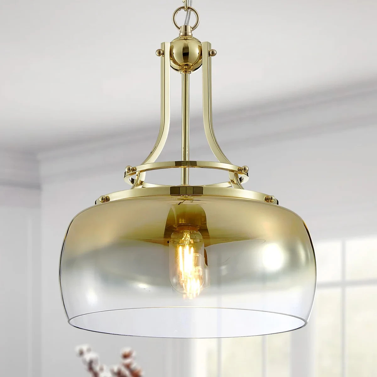 Gold Rustic Farmhouse Industrial Round Chandelier – 1-Light LED Pendant Ceiling gallery