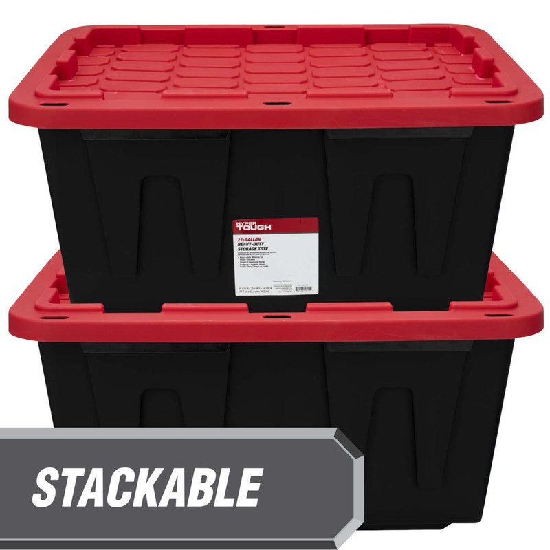Plastic Storage Tote Box Stackable Lid Heavy Duty Black Hyper Tough 27 Gal gallery