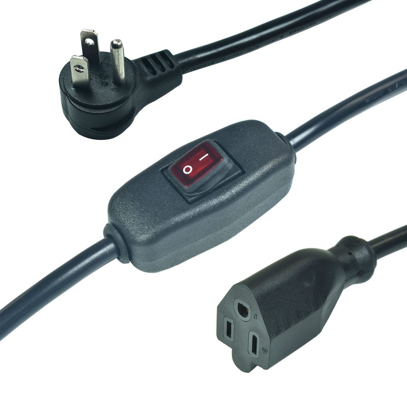 Flat Plug Extension Cord with ON Off Waterproof 3-Prong Plug, black gallery
