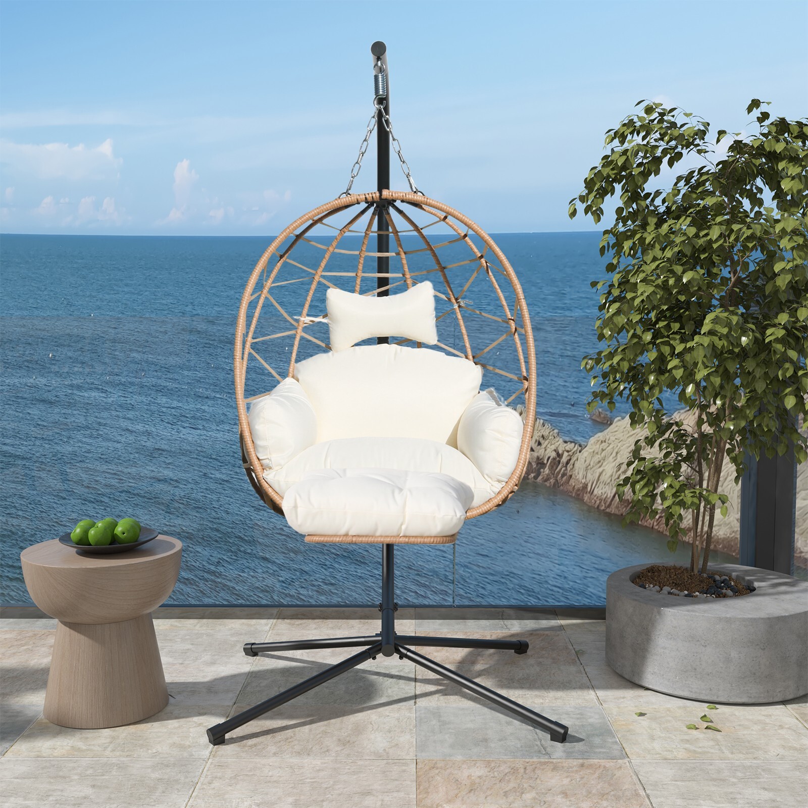 Hanging Egg Chair with Stand & Leg RestOutdoor with Swinging Chair Indoor Woven gallery