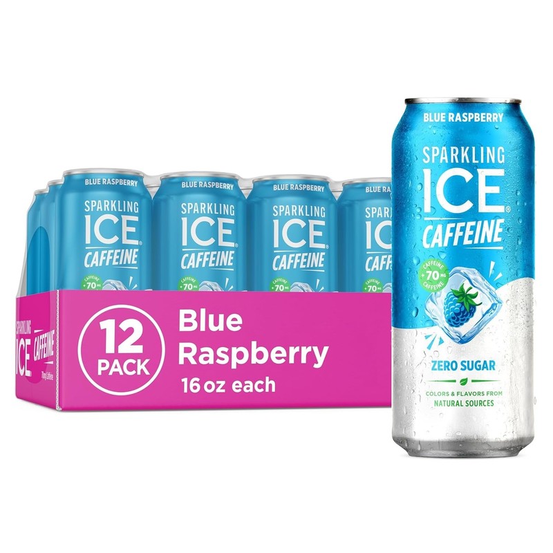 Caffeine-Infused Blue Raspberry Sparkling Water, Low-Calorie - Case of 12 Cans gallery