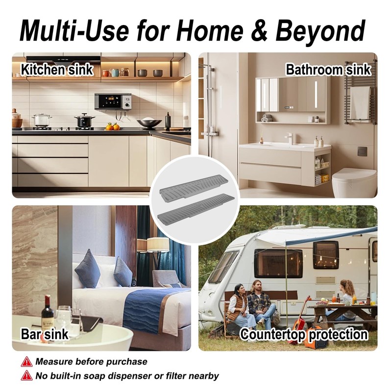 2-Piece Sink Splash Guard – Upgraded Silicone Draining Mats, Faucet Draining ... gallery