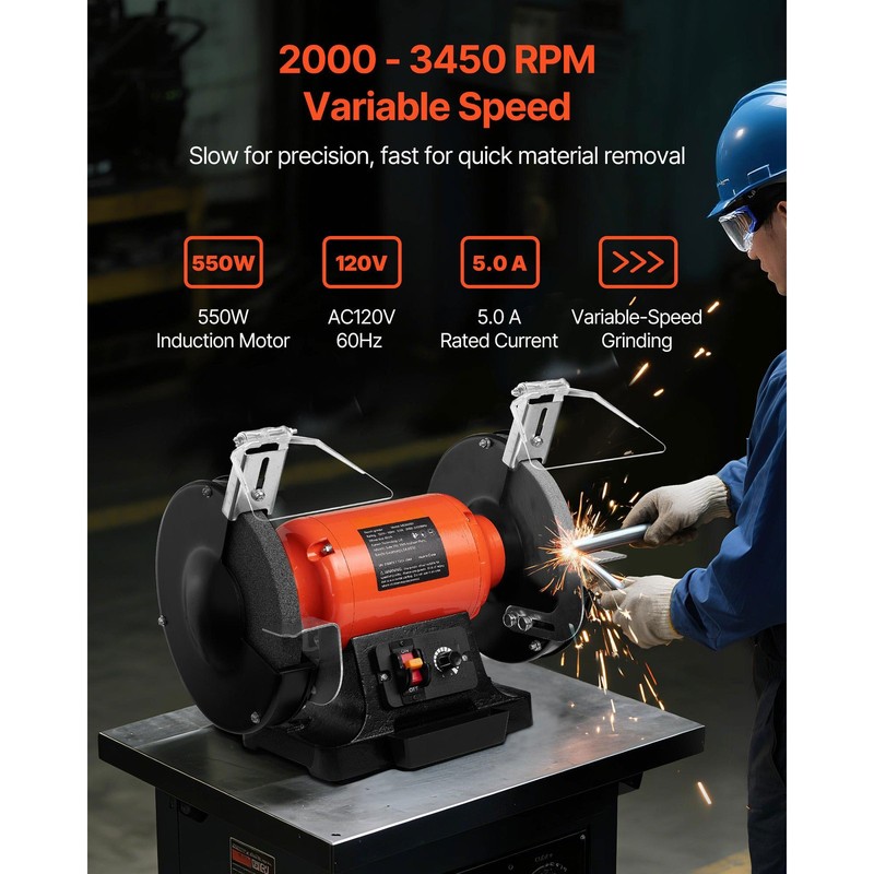 Uimoso 8-Inch Variable Speed Bench Grinder, 2000-3450 RPM, 550W, 5A Power gallery