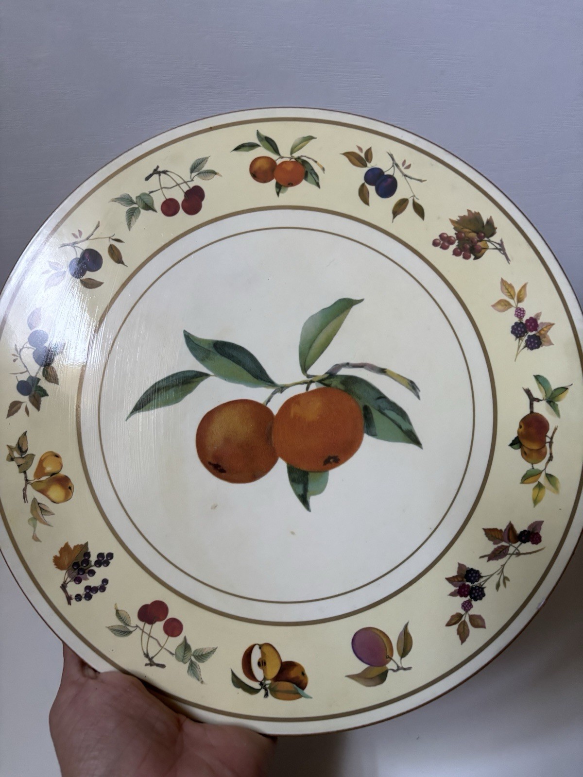 Royal Worcester Evesham Vale Cork Backed Trivet Fruit Hot Plate England Kitchen gallery