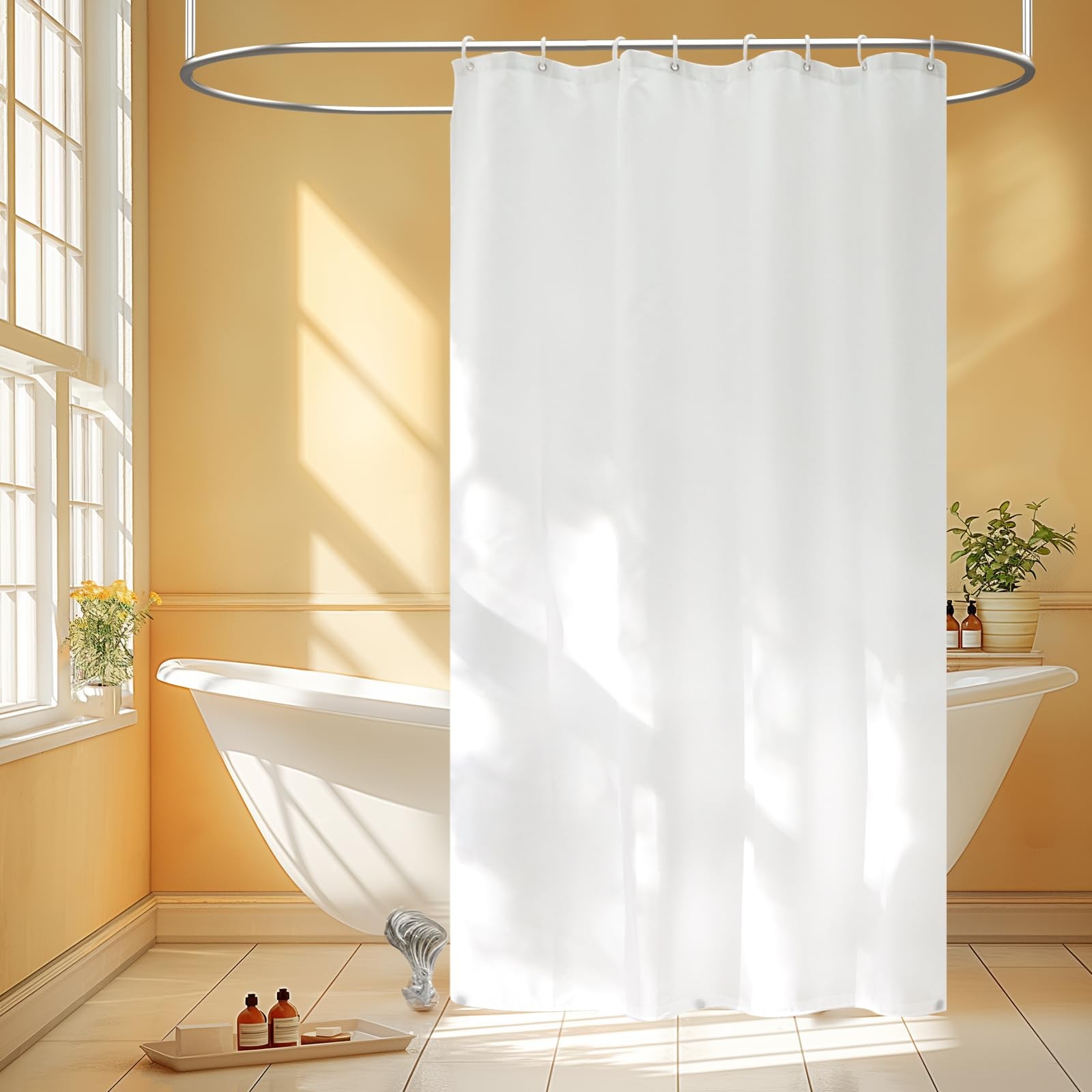 White Washable Waterproof Fabric Stall Shower Curtain Liner 48x78 Inch gallery