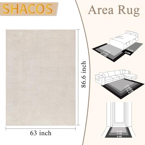 Soft Cozy Fluffy Arch Pattern High-Low Pile Textured Area Rug 5'3"x7'3" Non gallery