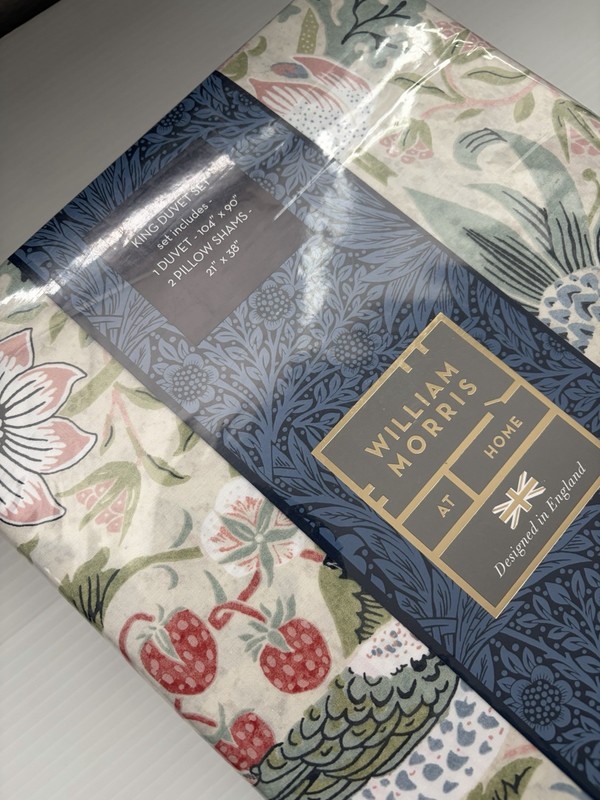 WILLIAM MORRIS Strawberry Thief Summer White Floral 3PC KING Duvet Cover Set NWT gallery