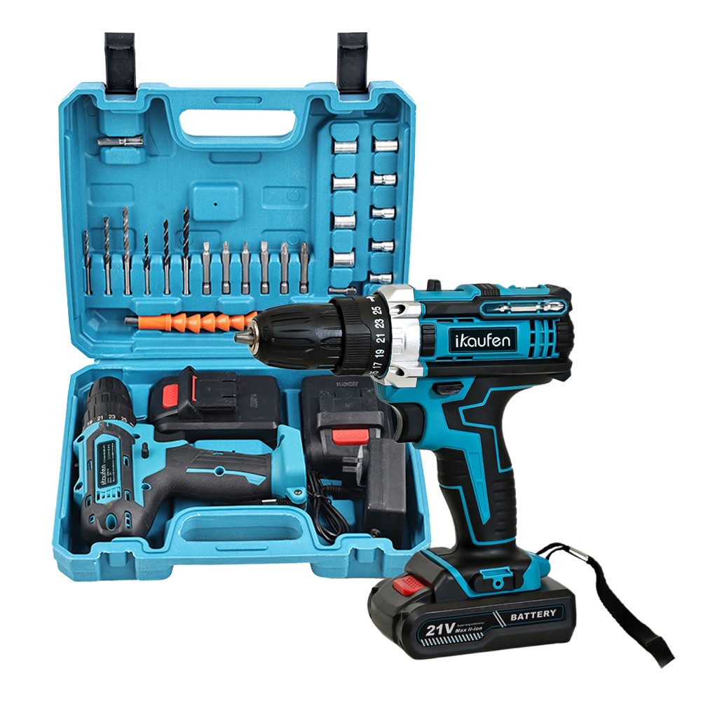 Blue Electric Drill Cordless Screwdriver Set Power Tool with 2 Battery&ChargerB2 gallery