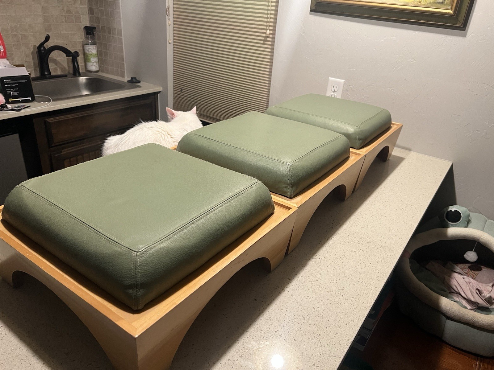 VINTAGE MCM STACKABLE FOOT STOOLS GREEN NATURAL WOOD gallery