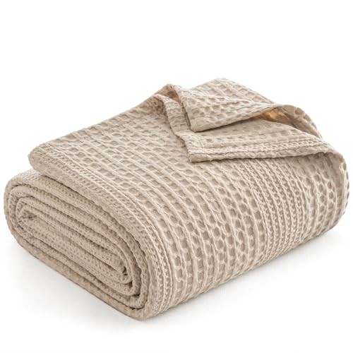 Lightweight Waffle Weave Blanket Queen Size, Queen(90"x90") Light Tan gallery