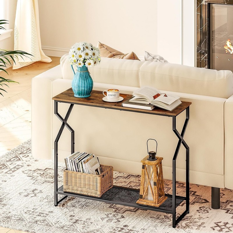 Stylish 2-Tier Console Table - Rustic Brown & Black for Elegant Home Entryways gallery