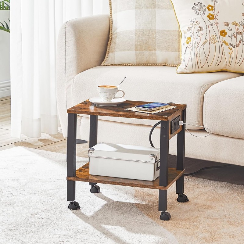 2-Tier Printer Stand with Charging Station, Under Desk Printer Table, Printer... gallery