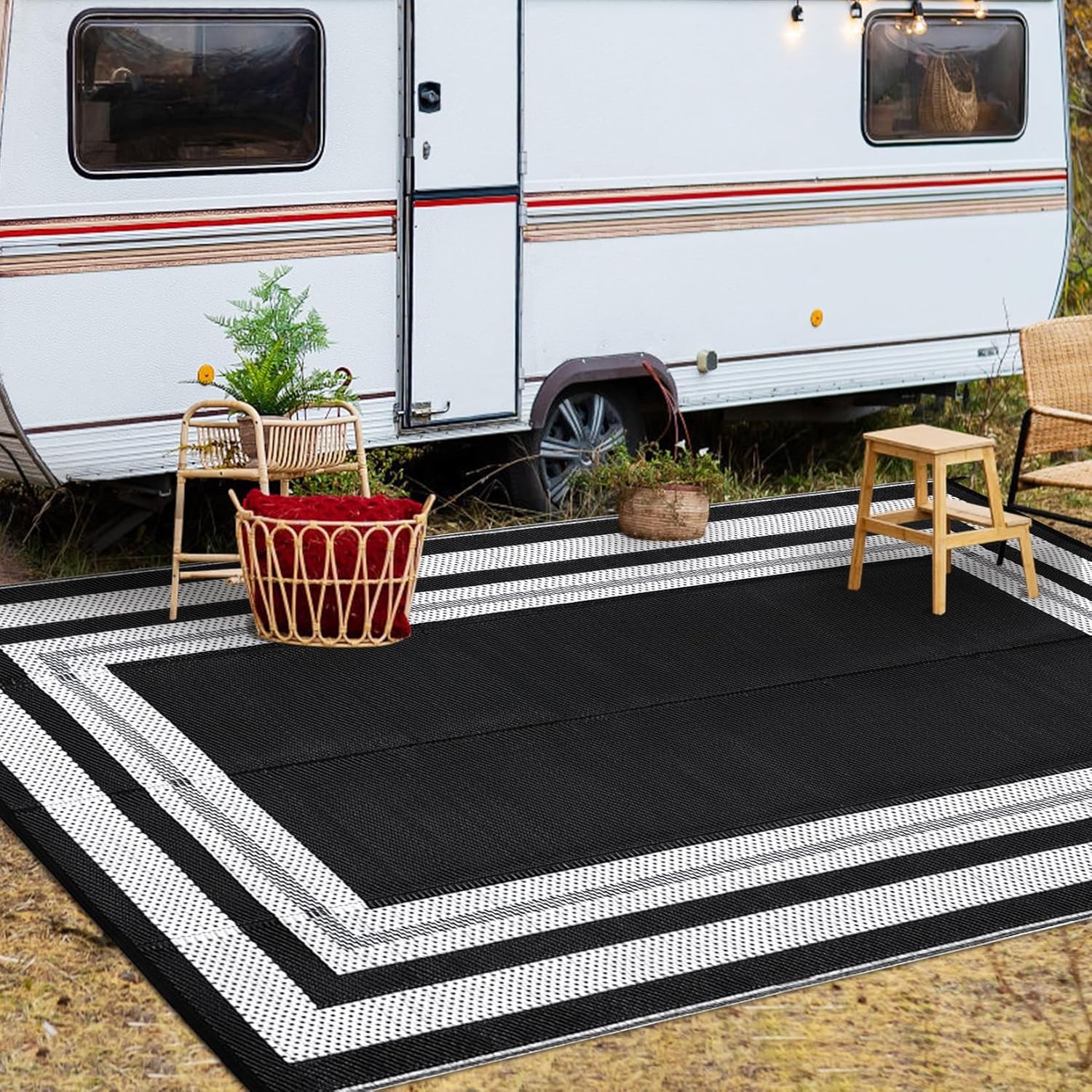 Outdoor Rug Waterproof Reversible Plastic Straw Mat for Patio Camping RV Porch gallery