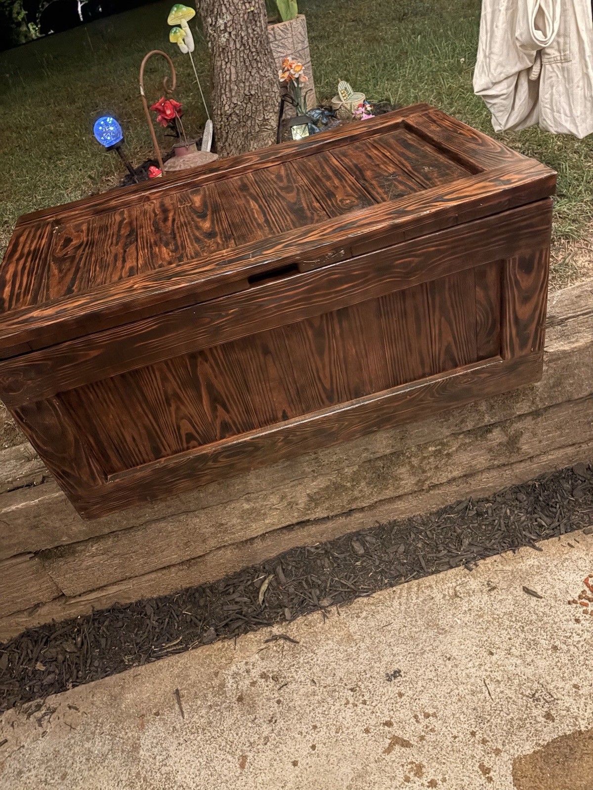 Handmade Wood Blanket Chest Trunk, Brown Rectangular Hinged Lid gallery