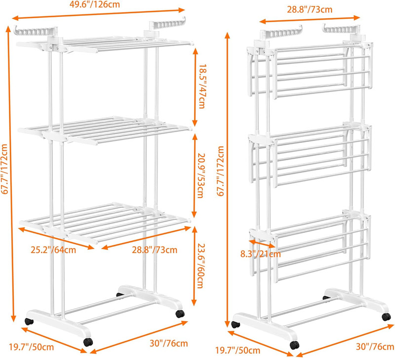 Drying Rack, Large 4-Tier Foldable Drying Rack Clothing(67.7H X 19.7W X 30L Inch gallery