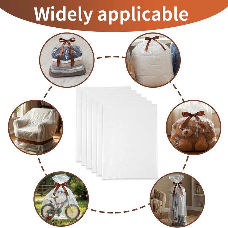 6 Pack 40x60 in Extra Large Clear Plastic Bags, Large Plastic Storage Bags for gallery