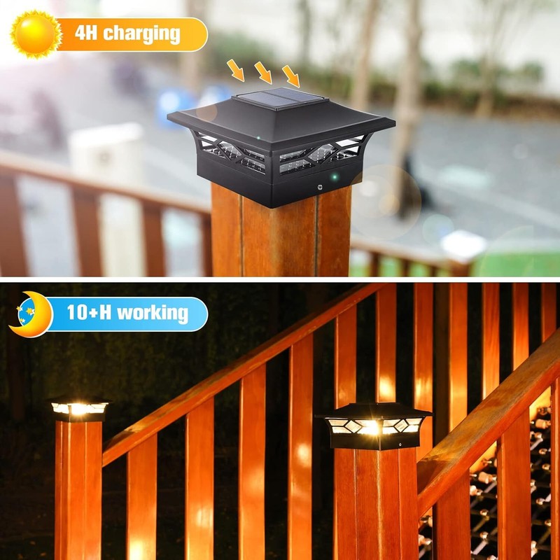 6/8/12 Pack LED Solar Post Lights Outdoor Deck Cap Fence Light PVC Vinyl 4x4 6x6 gallery