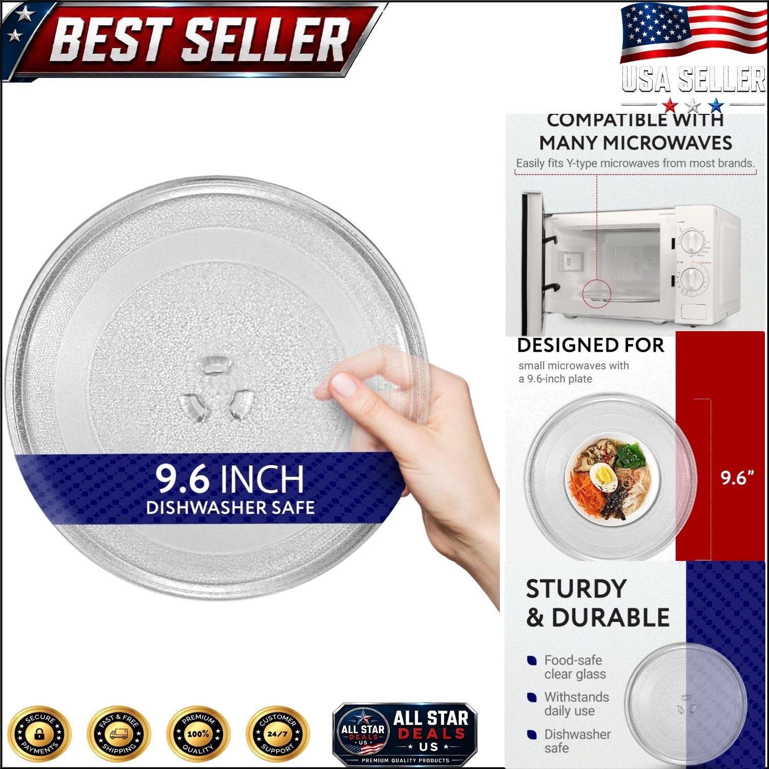 Durable 9.6-Inch Tempered Glass Microwave Tray with 3-Part Coupler - Compatible gallery