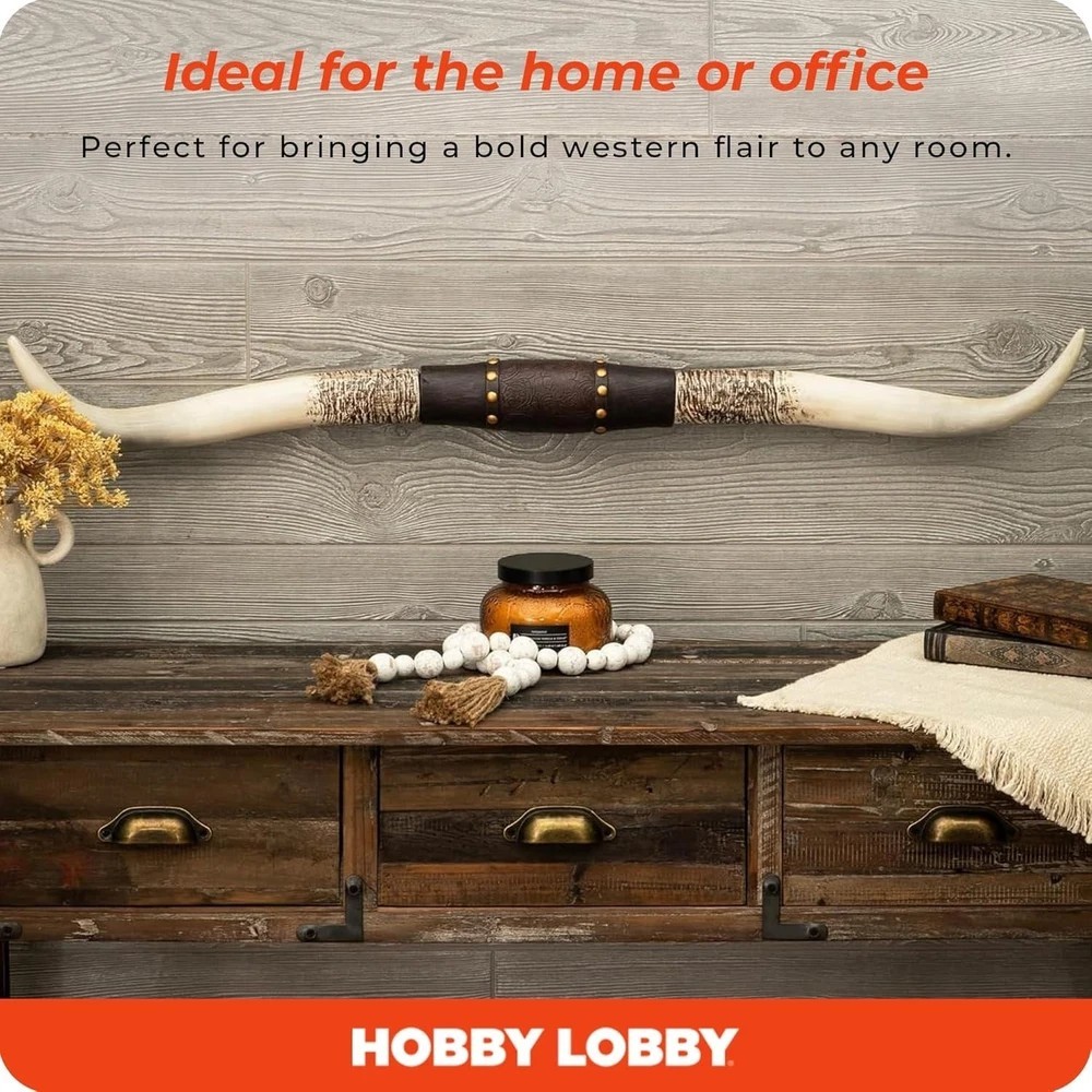 Western Americana Steer Horn Large Rustic Studded Longhorn Wall Decor Resin New gallery