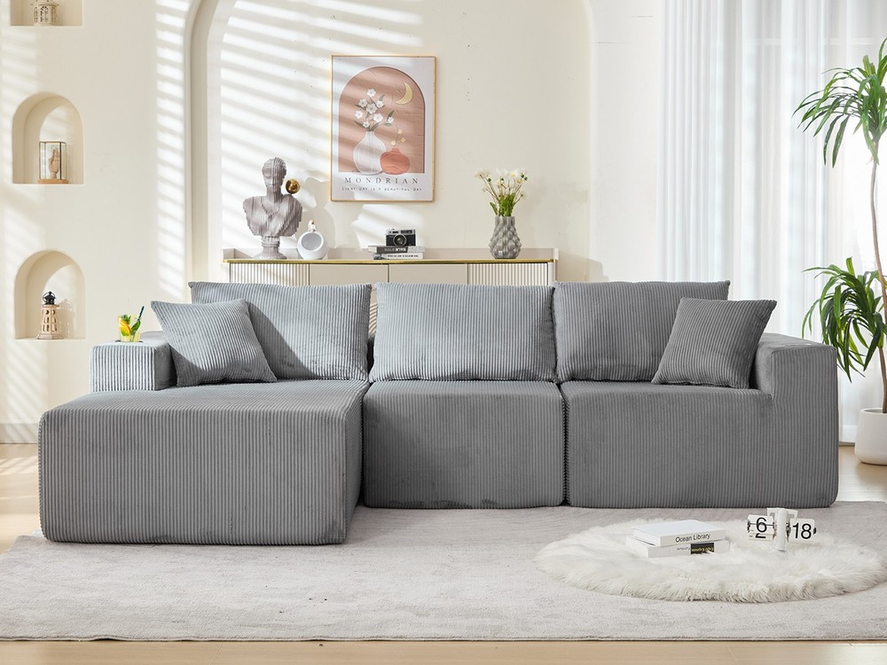 107" Cloud Sectional Couch with L-Shape Chaise,Modular Corduroy Sofa Living Room