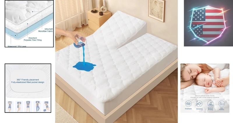 Split Top King Mattress Protector Pad Waterproof Quilted, 34" Top Split from ... gallery