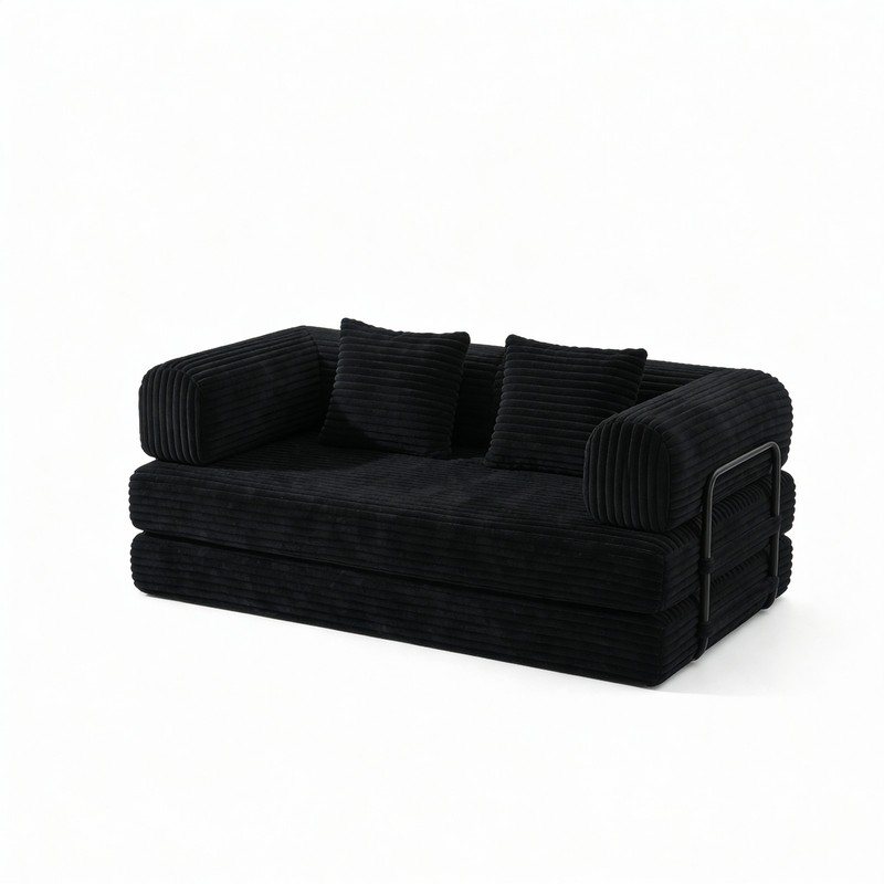 Compression Sofa Convertible Floor Sleep Bed Modular Sectional Corduroy Black gallery